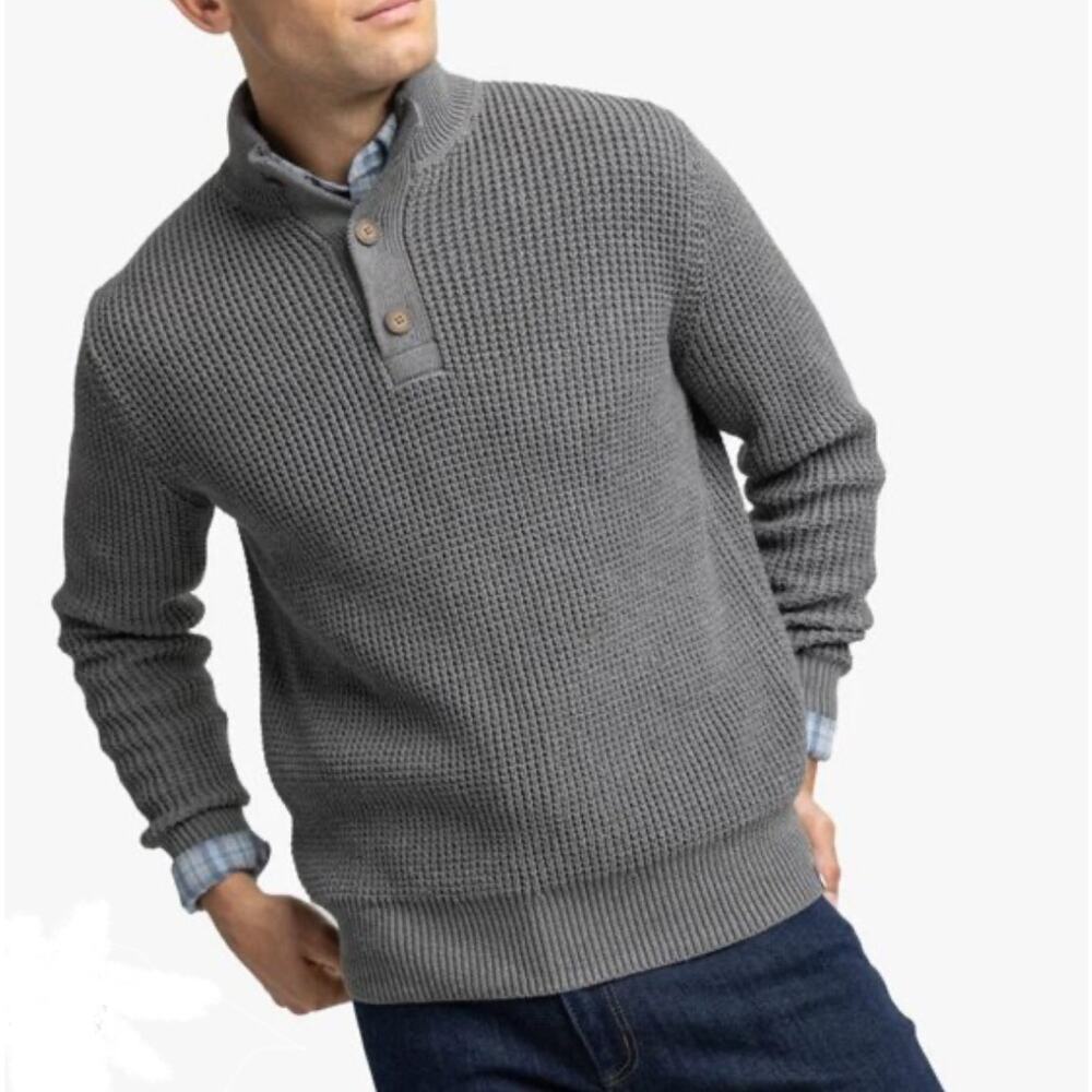 Mens vintage G.H Bass & Co. button waffle grey long sleeve sweater size XL
